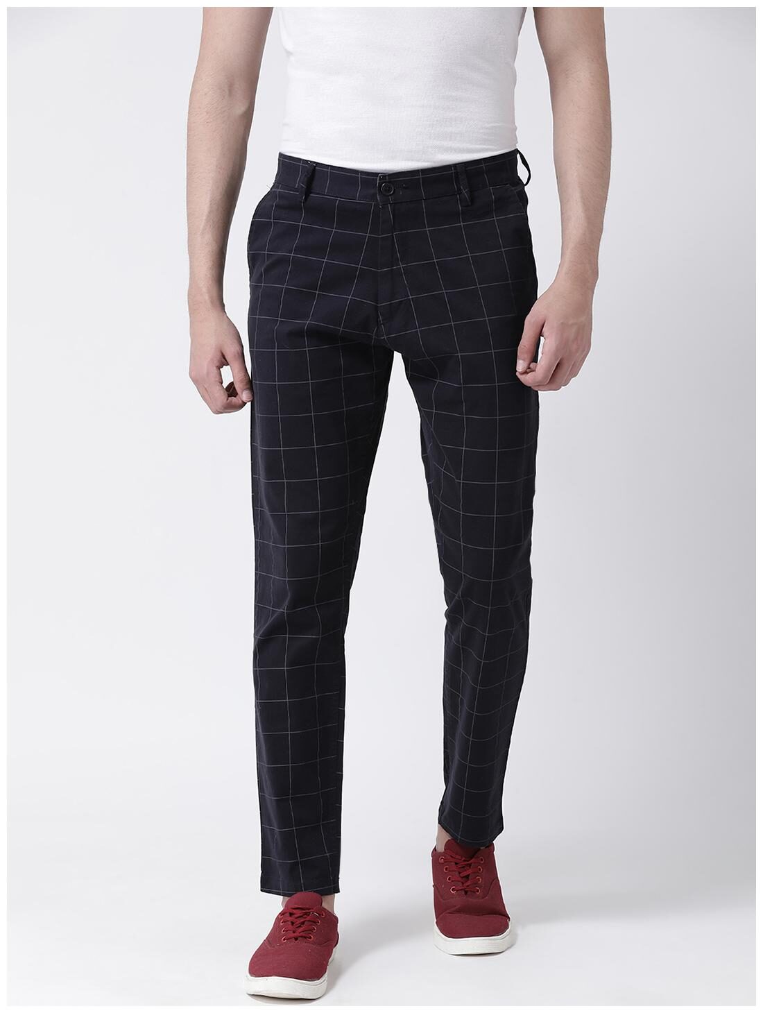 

CLUB YORK Men Navy blue Checked Slim fit Chinos