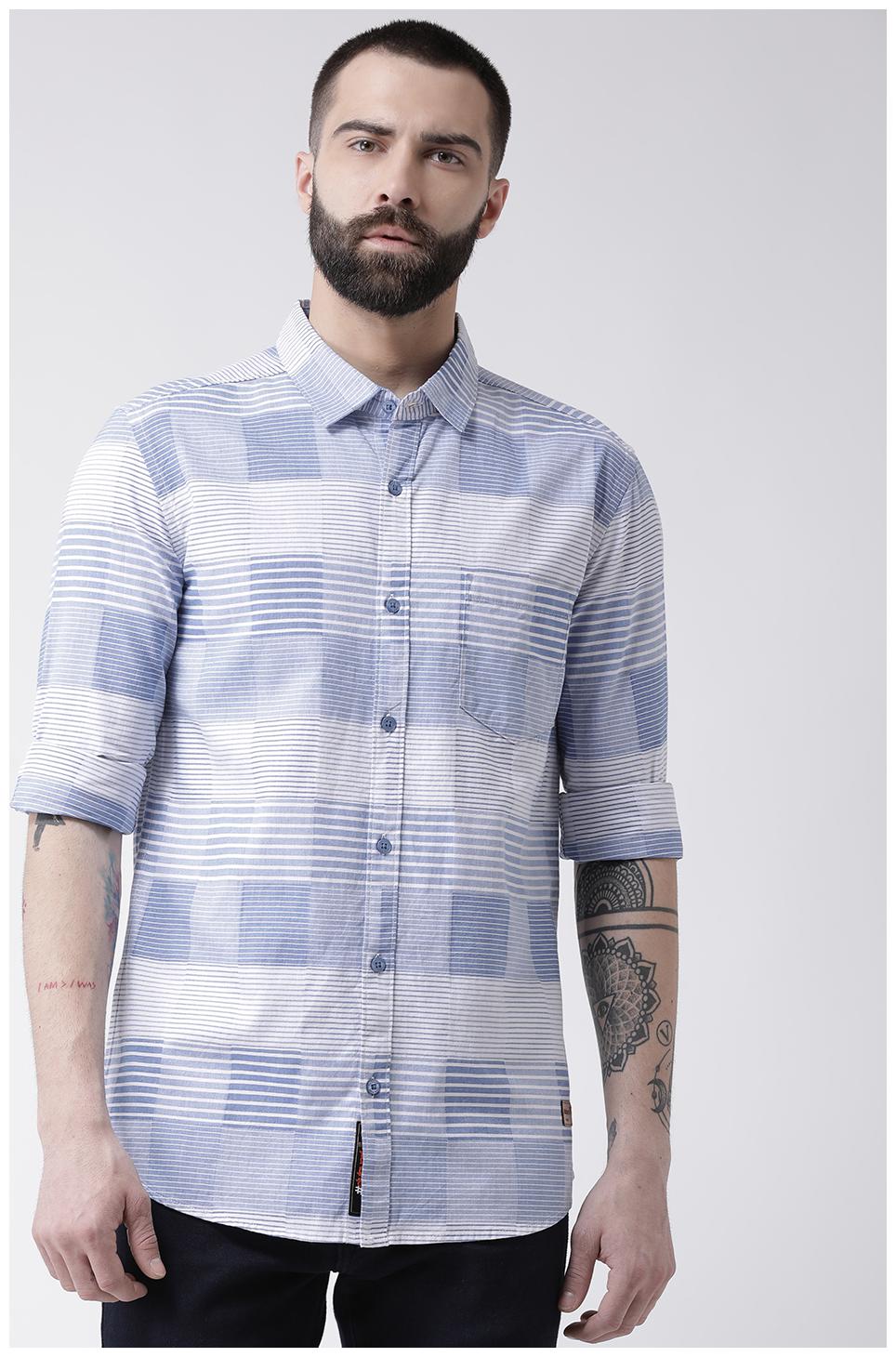 

CLUB YORK Men Blue Horizontal Stripes Slim Fit Casual Shirt