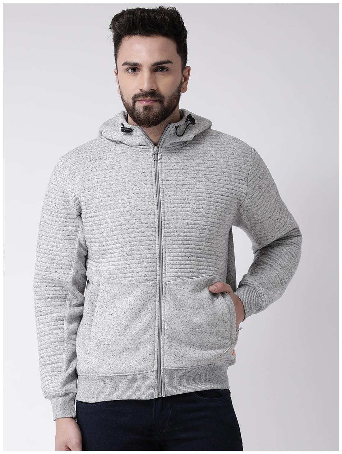 

CLUB YORK Men Striped Grey Hoodie