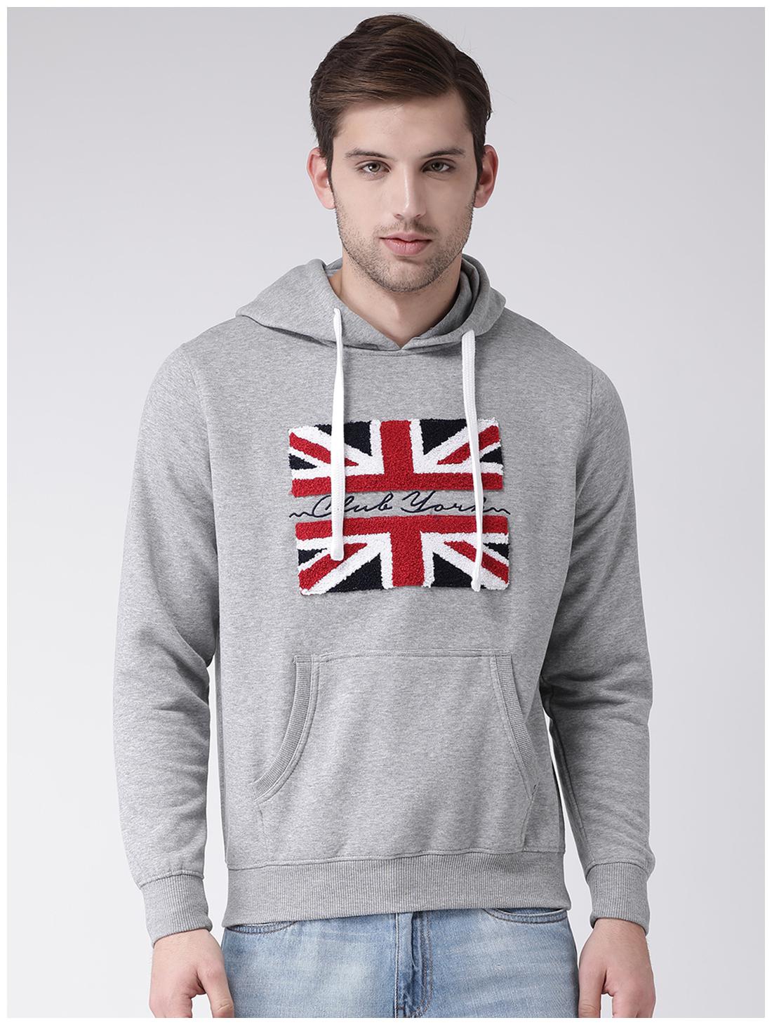 

CLUB YORK Men Grey Hooded Hoodie