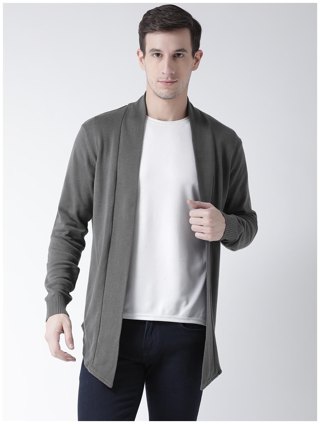 

Club York Men Charcoal Long Sleeve Solid Shrug