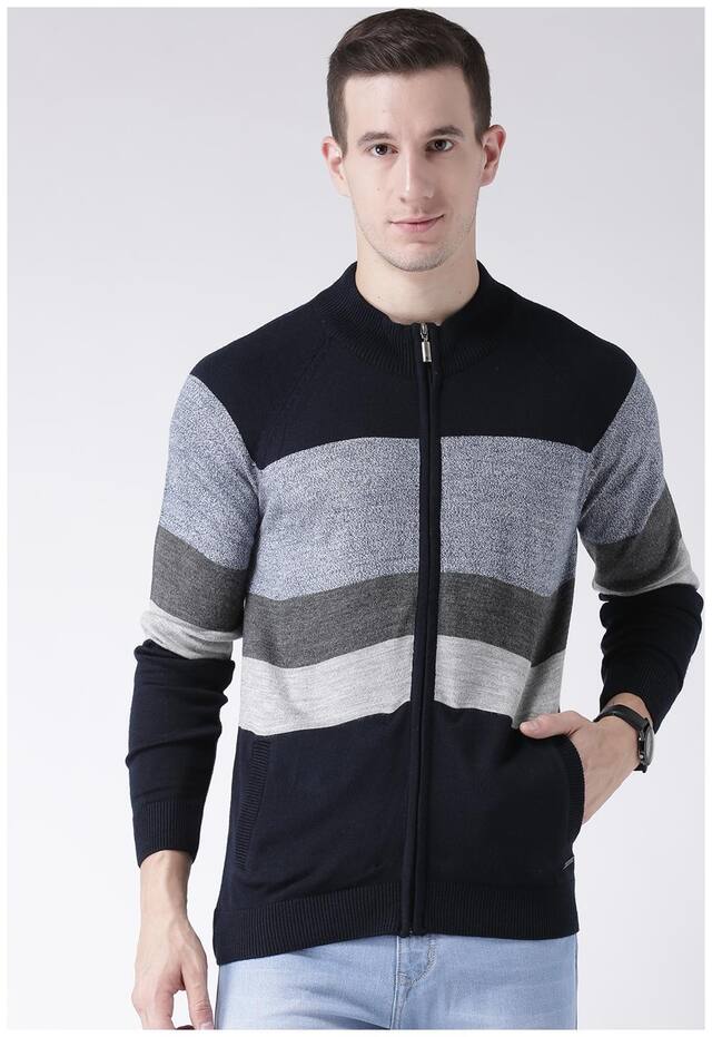 Club York Men's Long Sleeves Turtle Neck Colourblocked Acrylic Sweaters