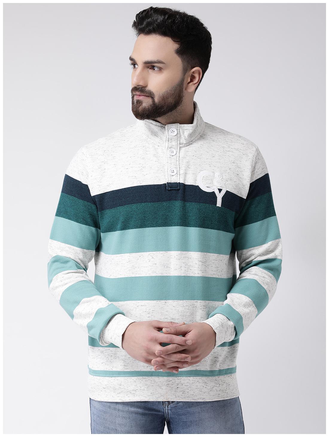 

CLUB YORK Men Striped Green Sweatshirt