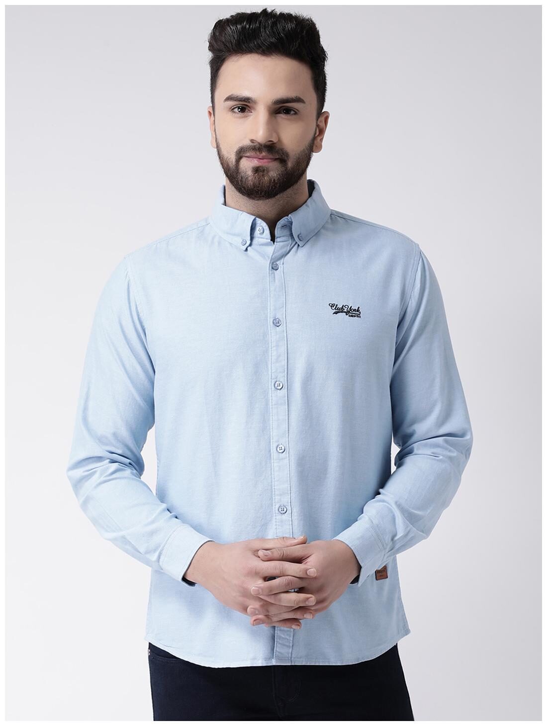 

CLUB YORK Men Blue Solid Slim Fit Casual Shirt