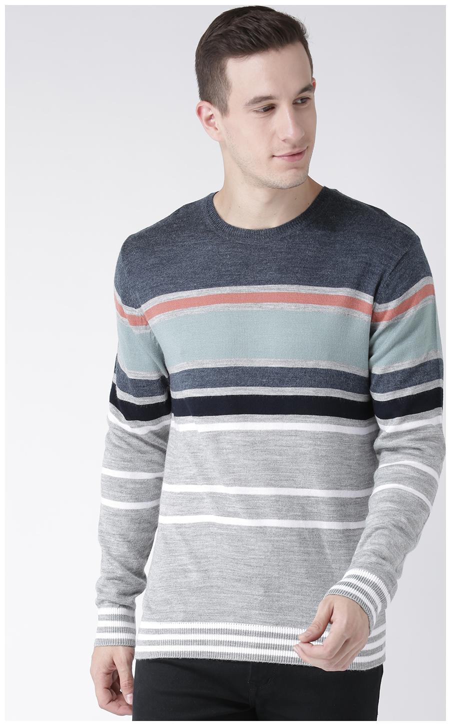 

Club York Men s Long Sleeves Round Neck Striped Acrylic Sweaters