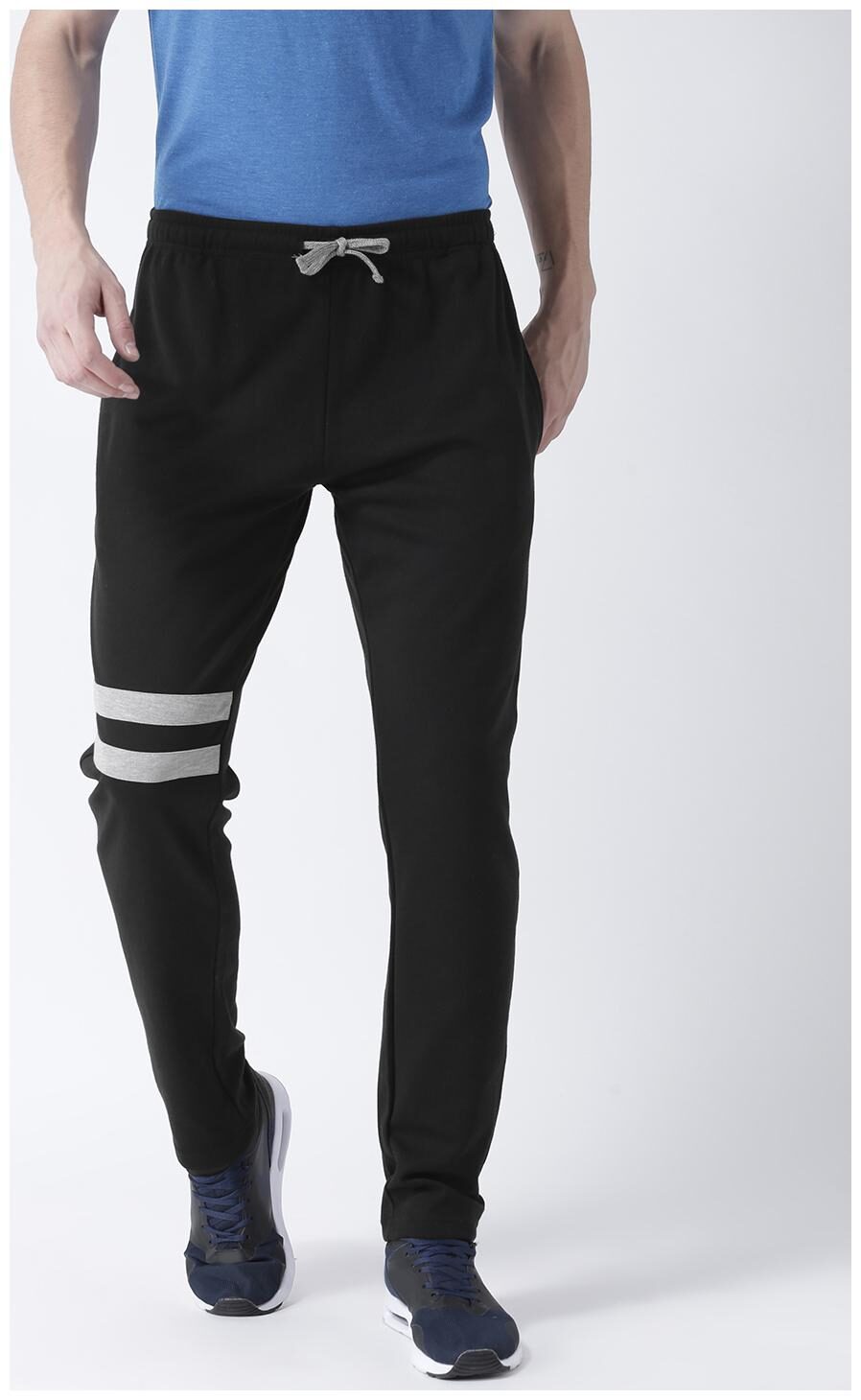 

Club York Men s Navy Black solid track pant has contrast boons