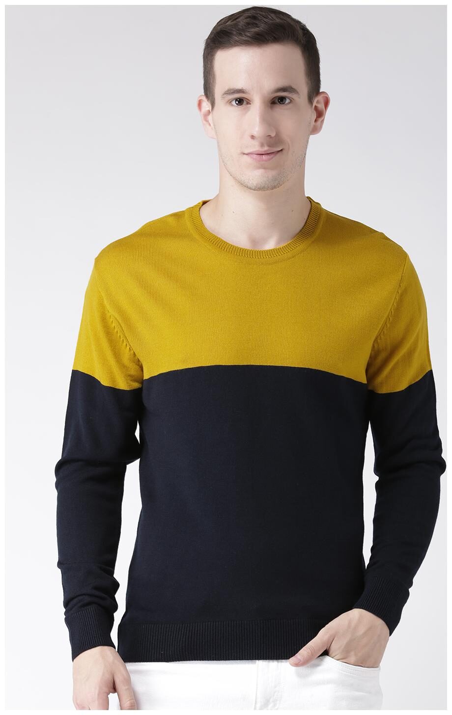

Club York Men s Long Sleeves Round Neck Colourblocked Acrylic Sweaters