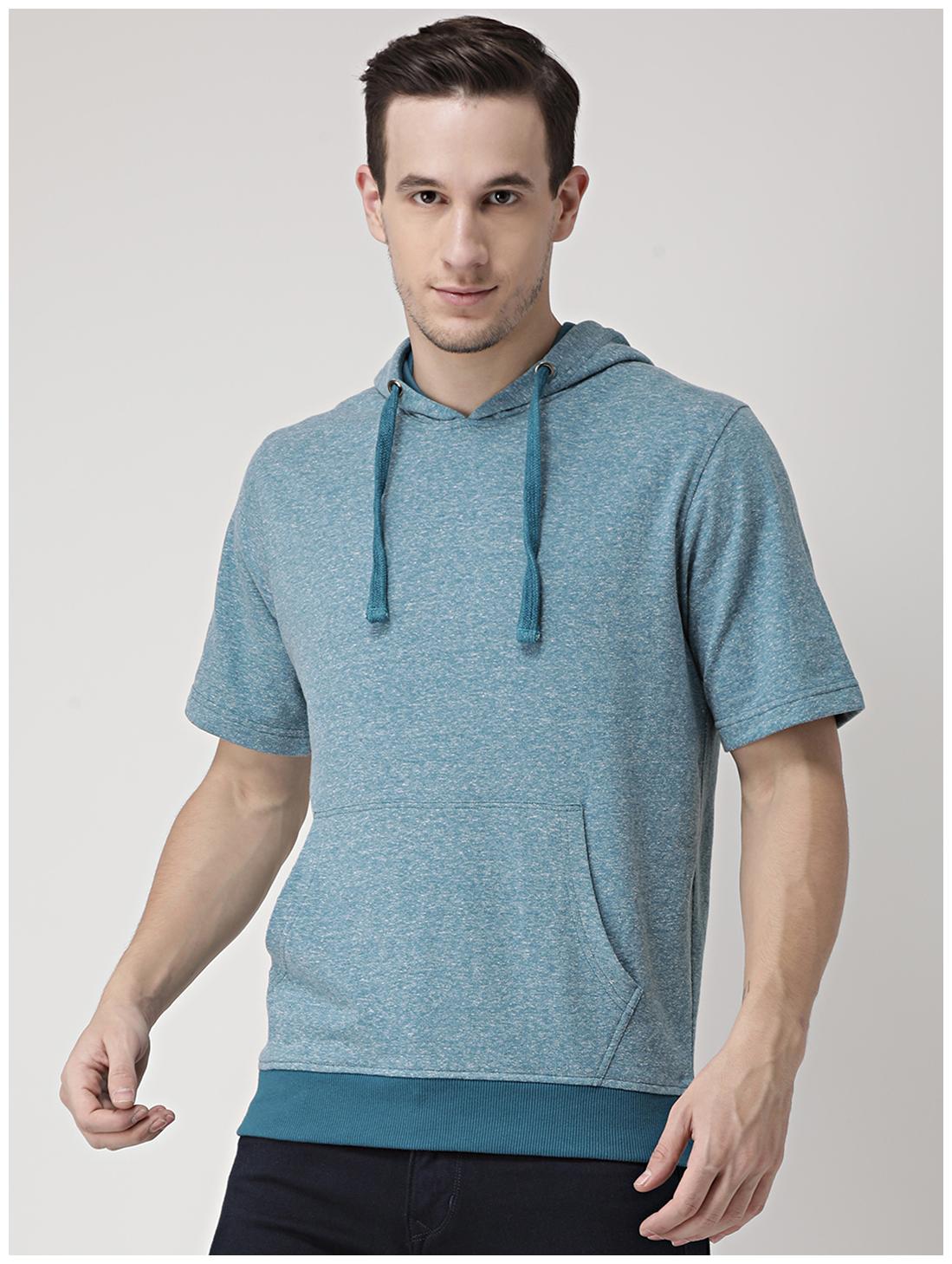 

CLUB YORK Men Turquoise Hooded Sweatshirt