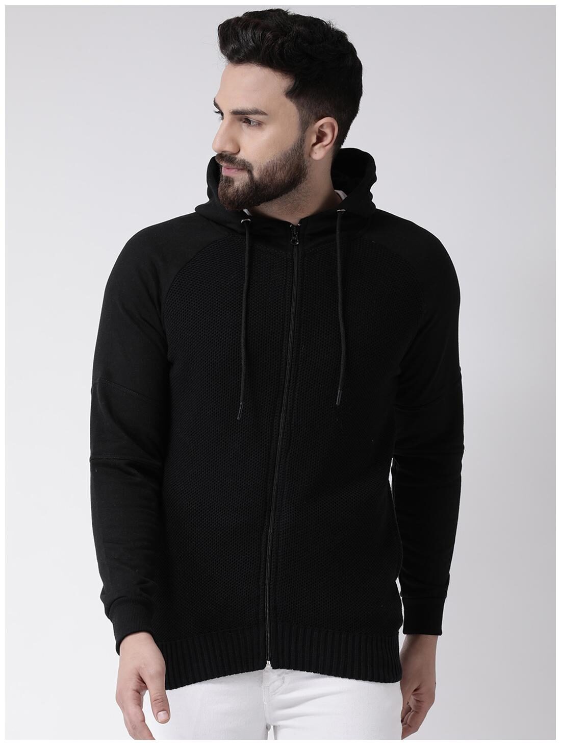 

CLUB YORK Men Solid Black Hoodie