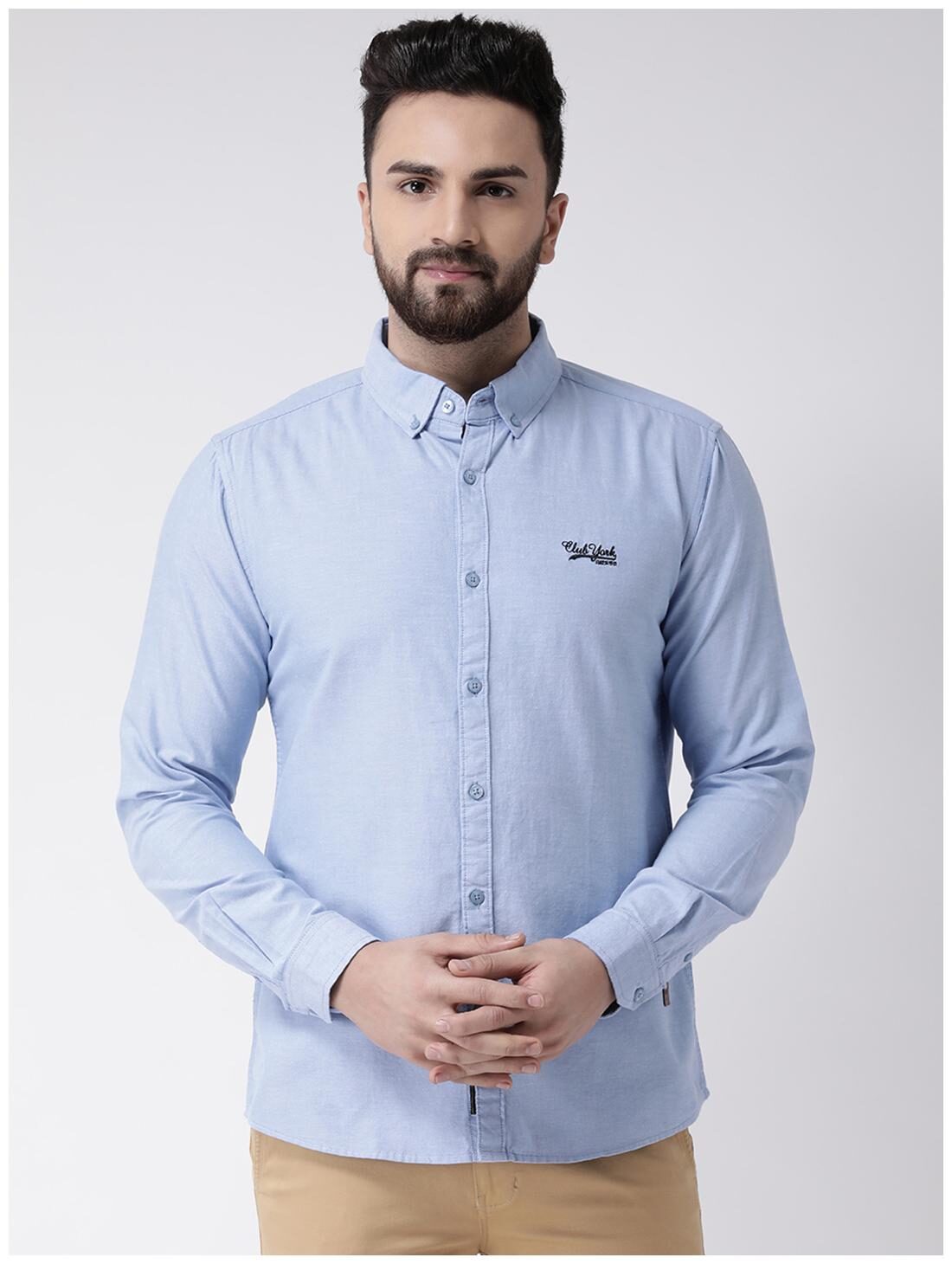

CLUB YORK Men Blue Solid Slim Fit Casual Shirt