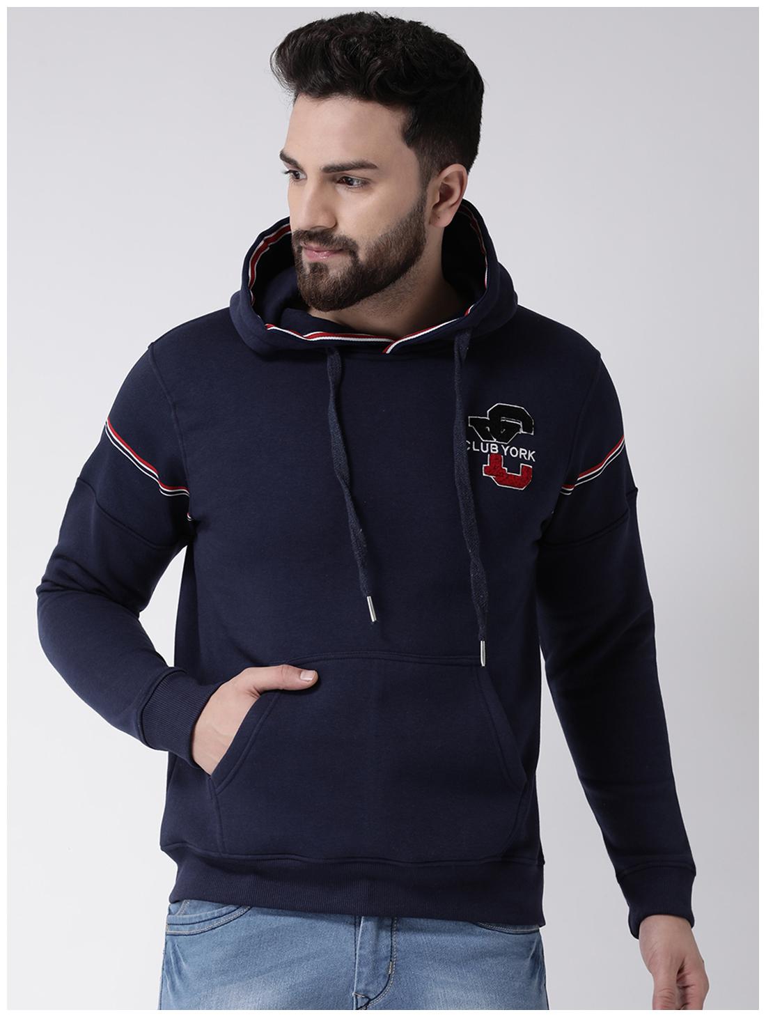 

CLUB YORK Men Solid Blue Hoodie