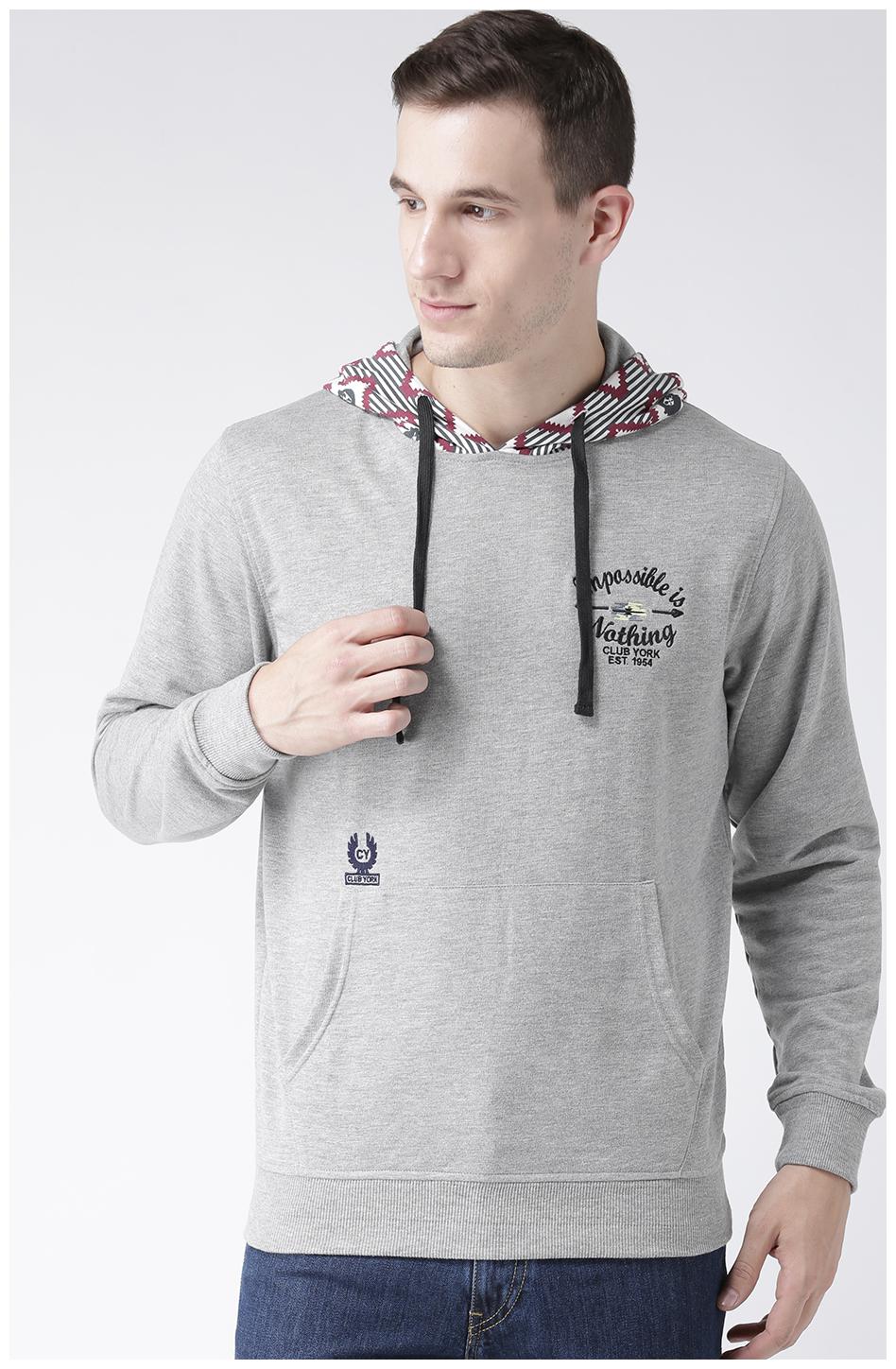 

CLUB YORK Men Grey Hooded Sweatshirt Hoodie