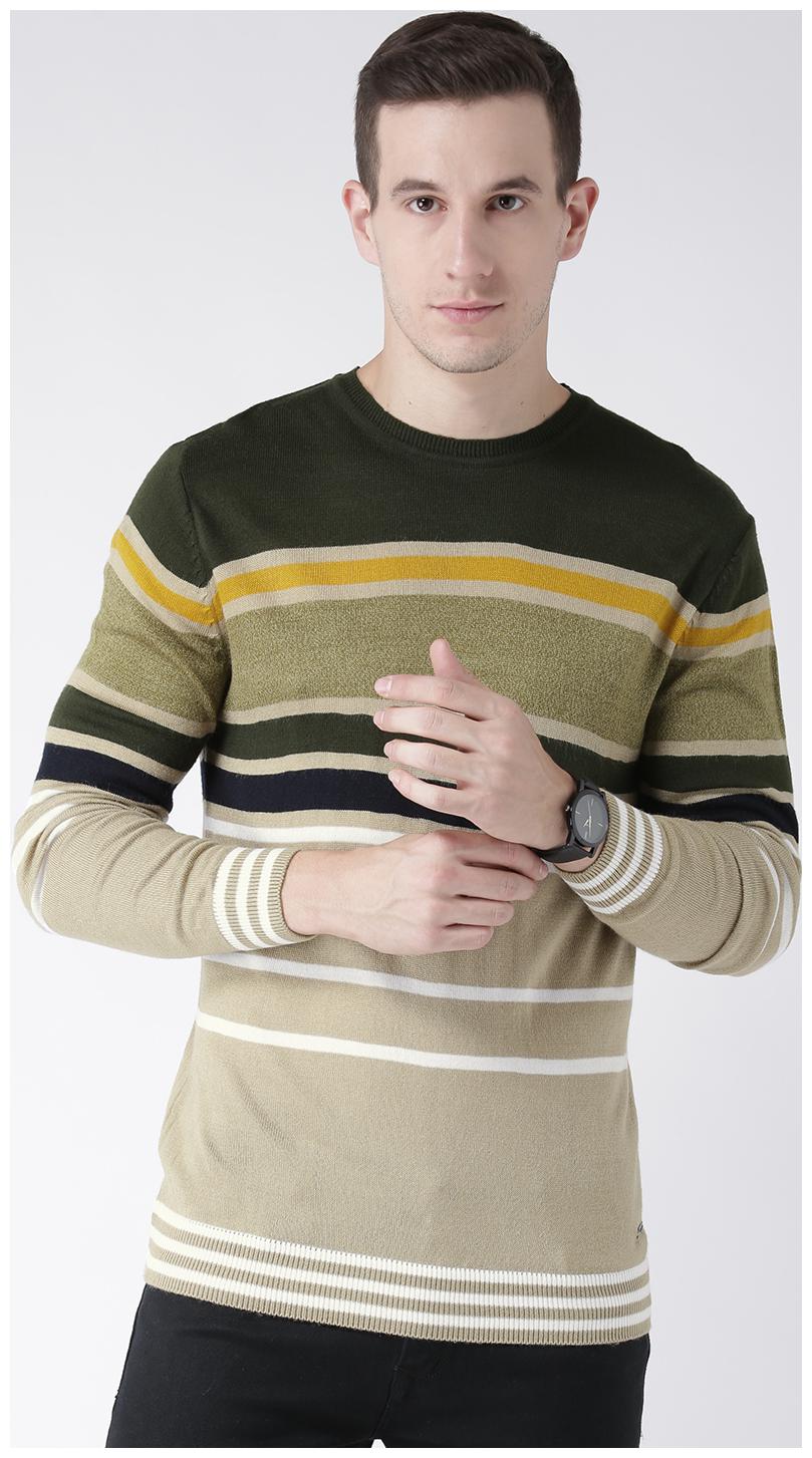 

Club York Men s Long Sleeves Round Neck Striped Acrylic Sweaters
