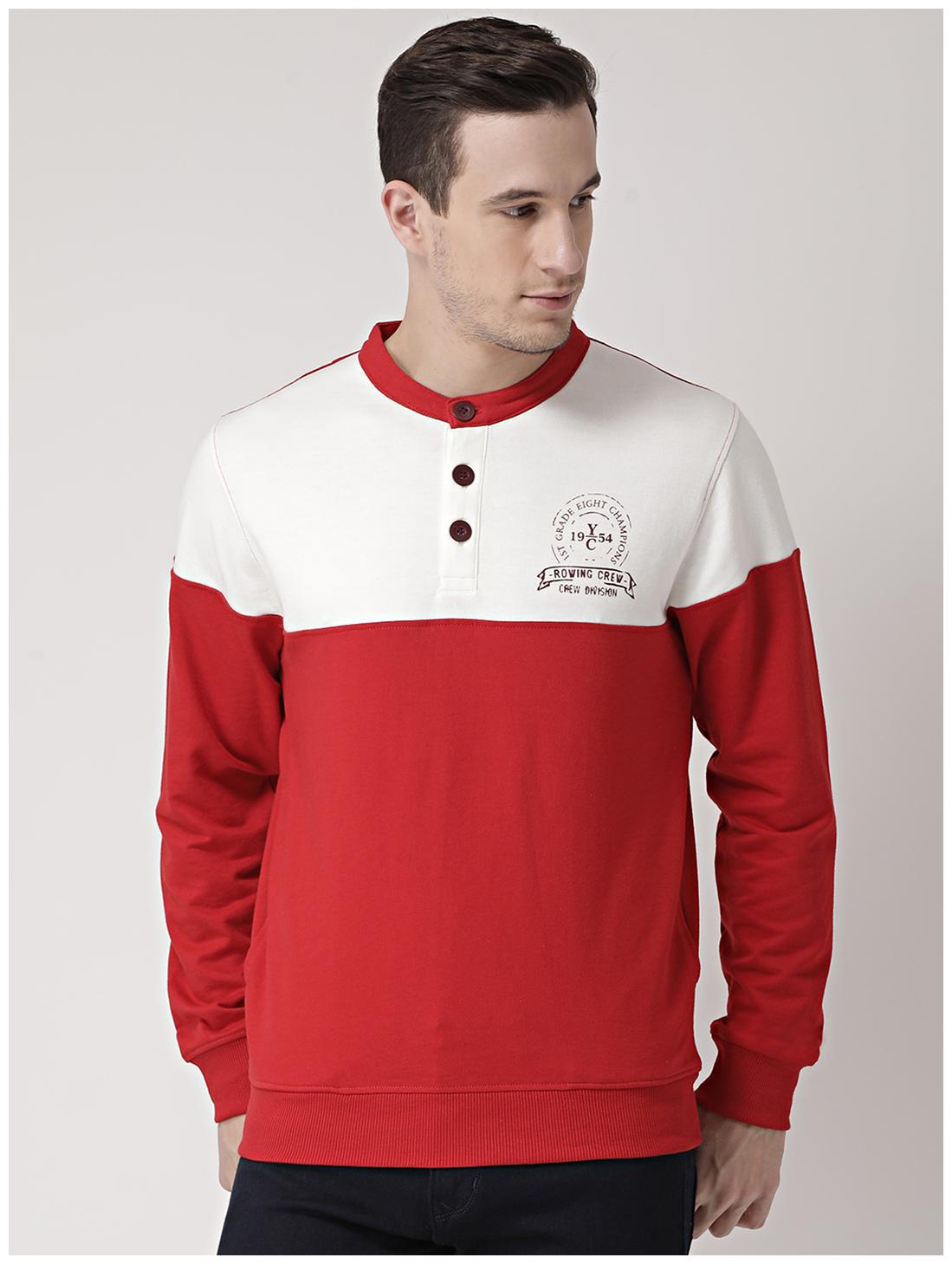 CLUB YORK Men Red Henley neck Sweatshirt by Club York