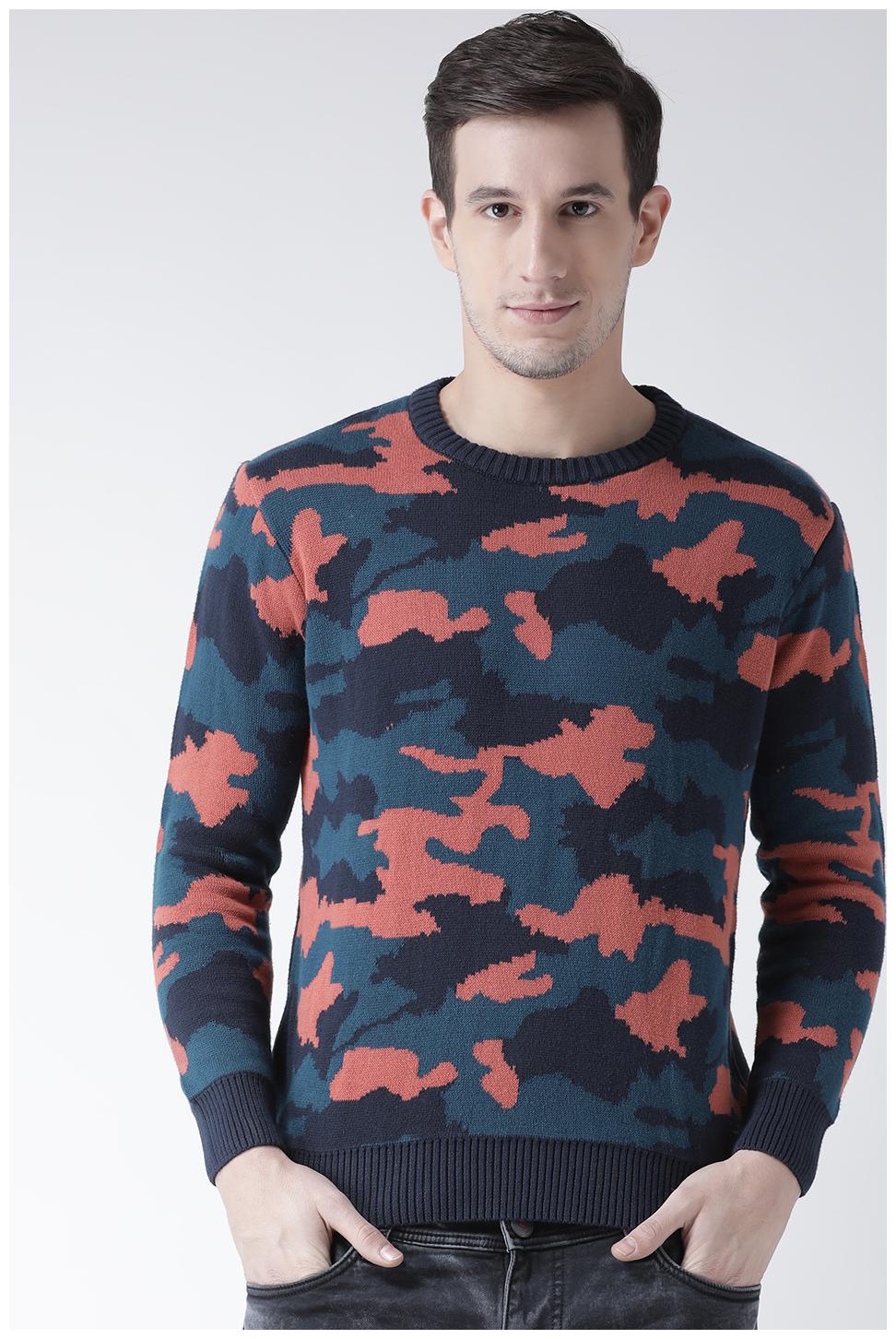 

CLUB YORK Men Blue Round neck Longline sweater