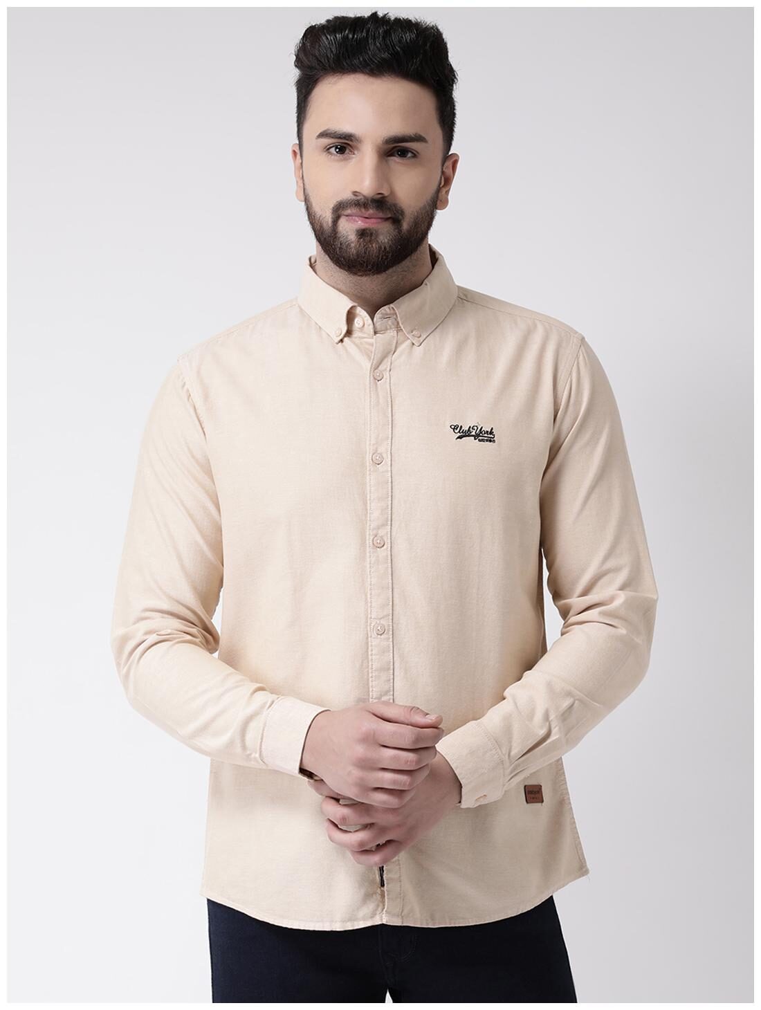

CLUB YORK Men Beige Solid Slim Fit Casual Shirt