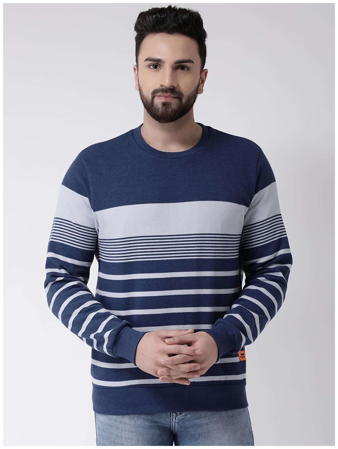 

CLUB YORK Men Striped Blue Sweatshirt