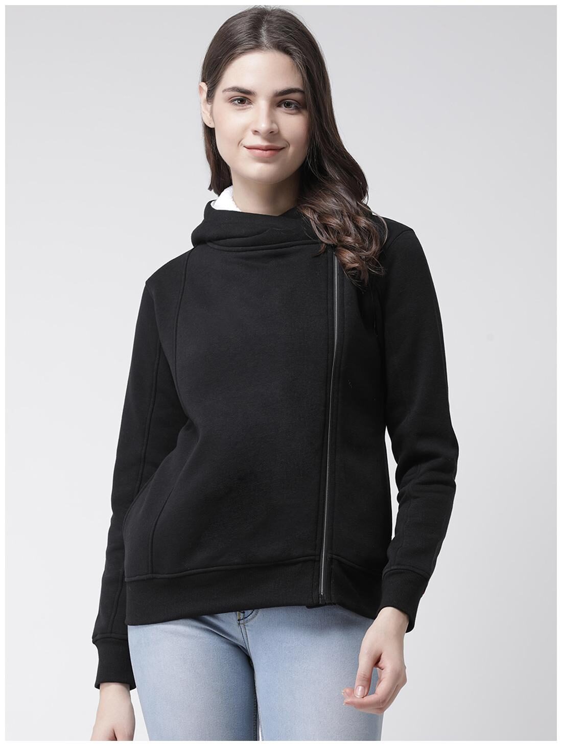 

CLUB YORK Women Self Design Hoodie - Black