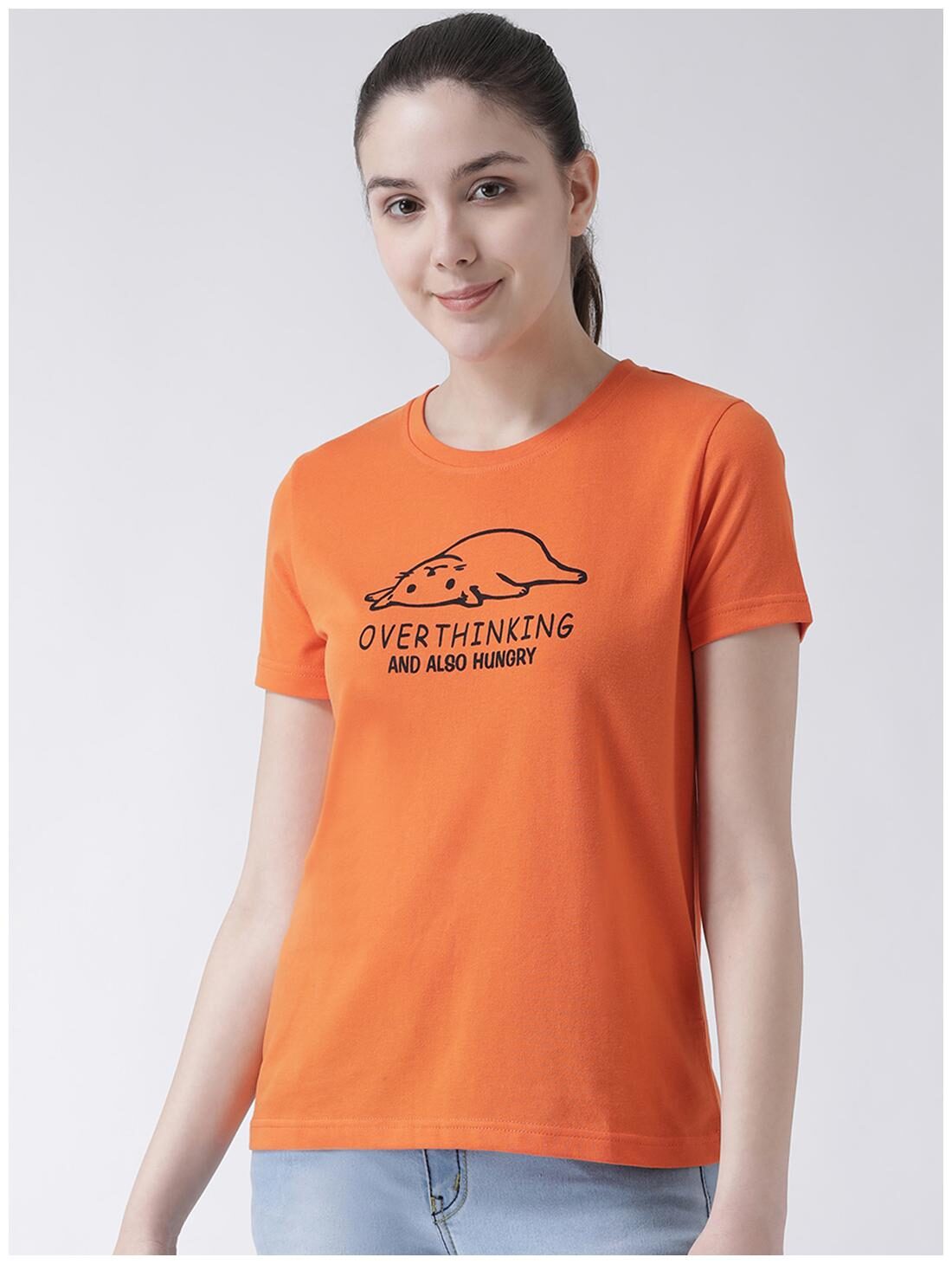 

CLUB YORK Women Orange Regular fit Round neck Blended T shirt