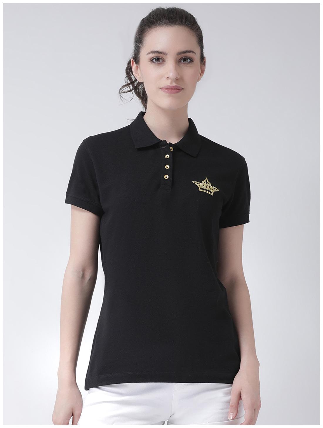 

CLUB YORK Women Black Regular fit Polo neck Blended T shirt