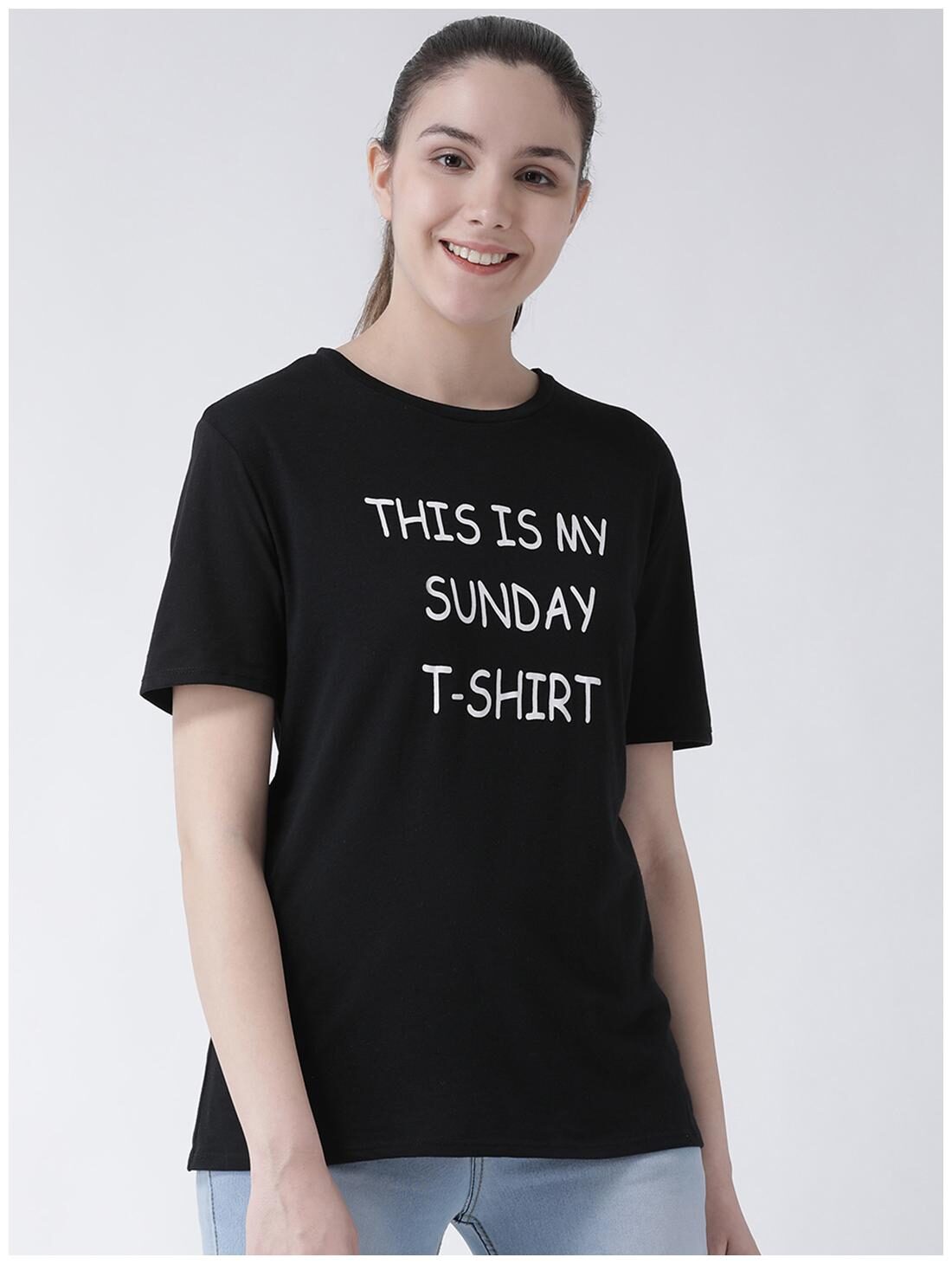 

CLUB YORK Women Black Regular fit Round neck Blended T shirt
