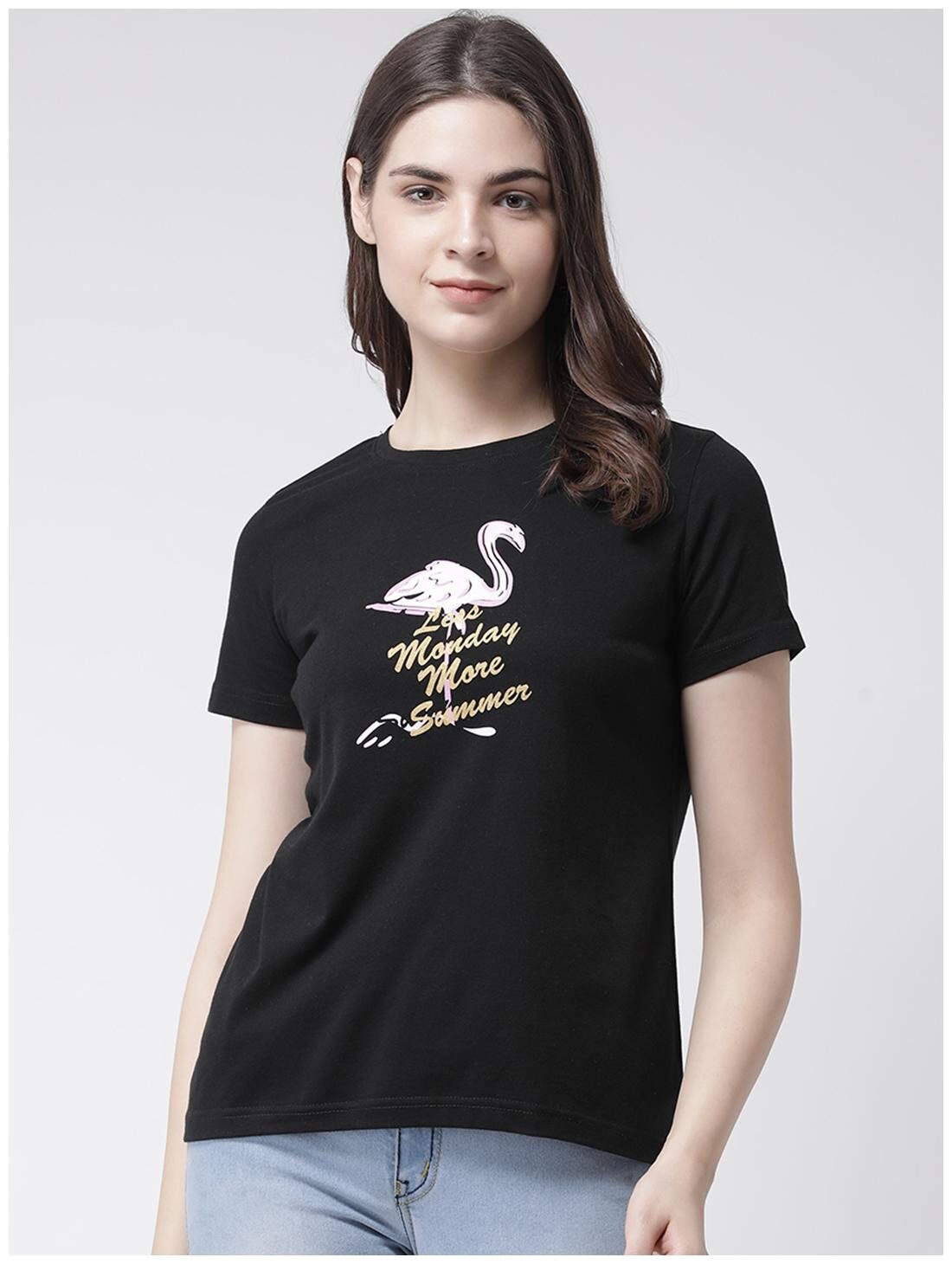 

CLUB YORK Women Black Regular fit Round neck Blended T shirt