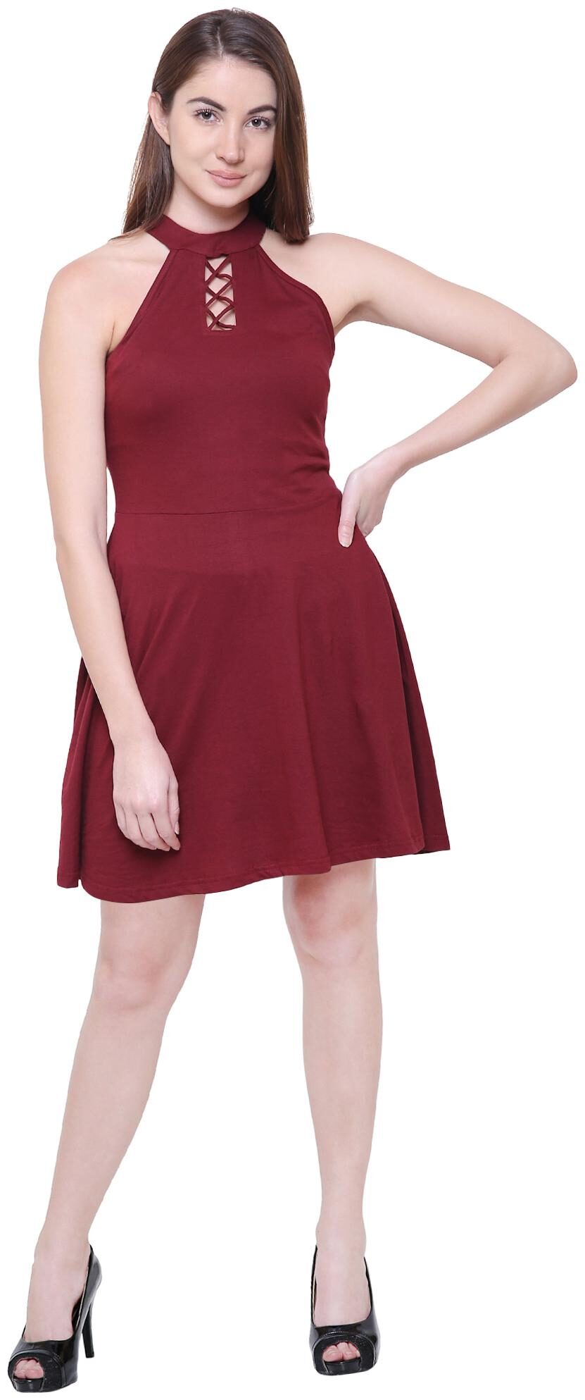 

COA Maroon Solid A-line dress