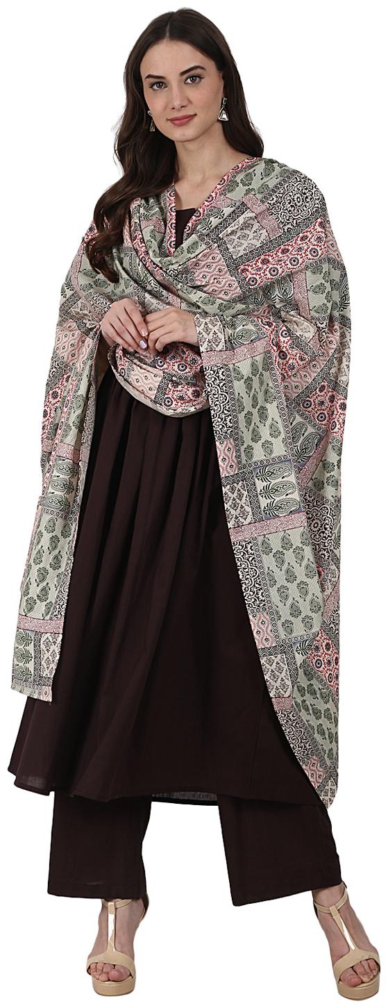 

Nayo Coffee Anarkali Kurta With Ankle Length Plazzo Printed Dupatta