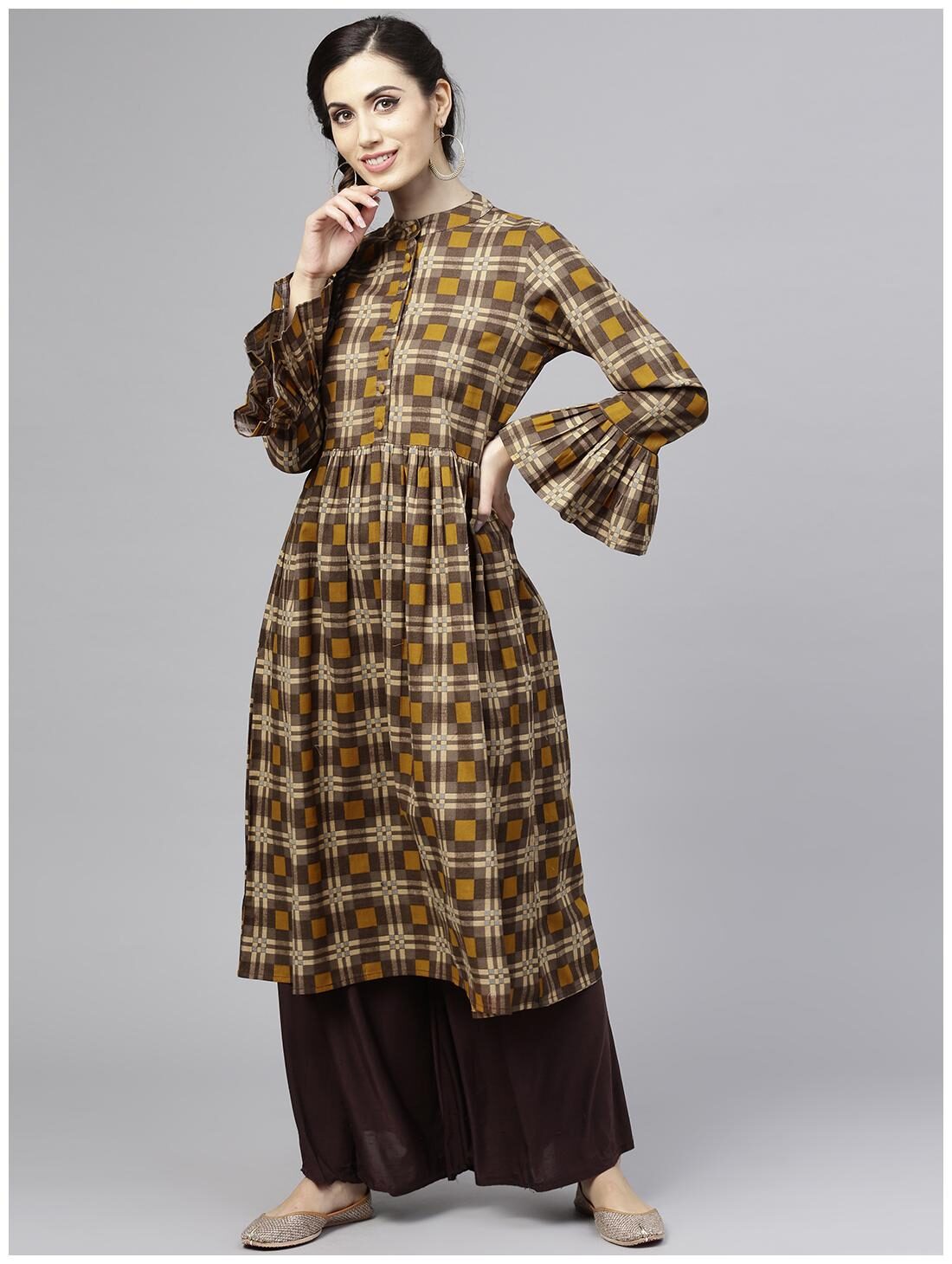 

AASI- HOUSE OF NAYO Women Brown Printed Anarkali Kurta