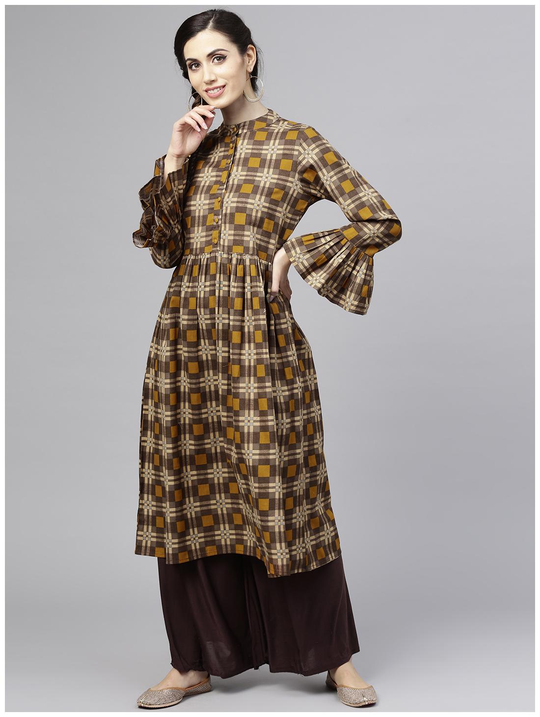 

AASI- HOUSE OF NAYO Women Brown Printed Anarkali Kurta