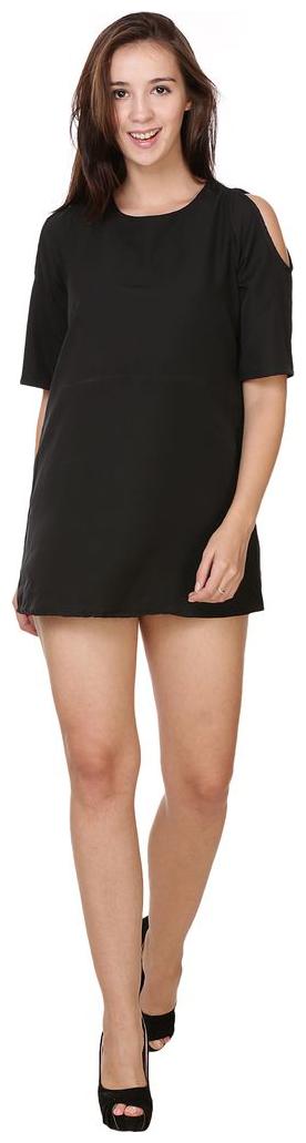

Cold Shoulder Solid Plain Black Fashion Dress by Chrome Coral
