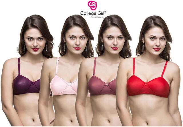 College Girl Pack of 4 Lightly Padded Cotton T Shirt Bra - Assorted