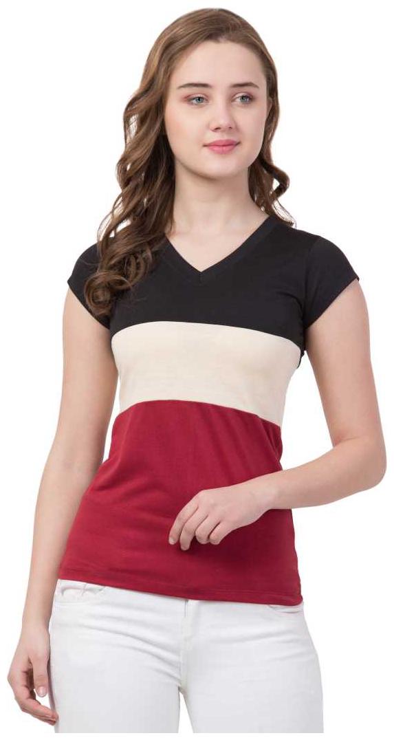

STITCH VASTRA Women Black Regular fit V neck Cotton T shirt