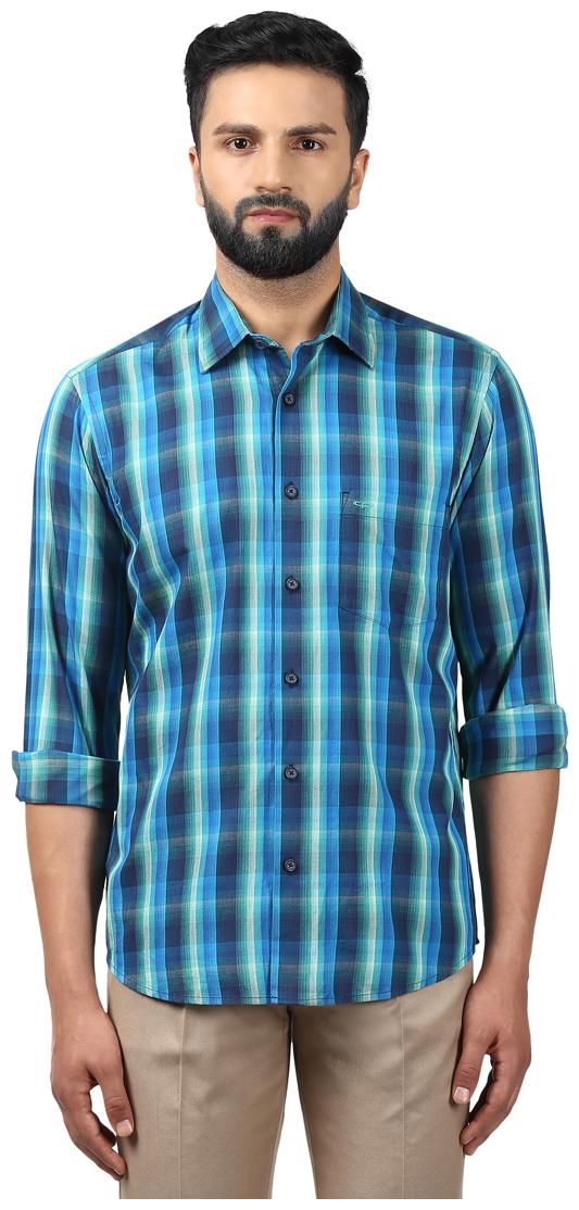 ColorPlus Men Blue Checked Regular Fit Casual Shirt