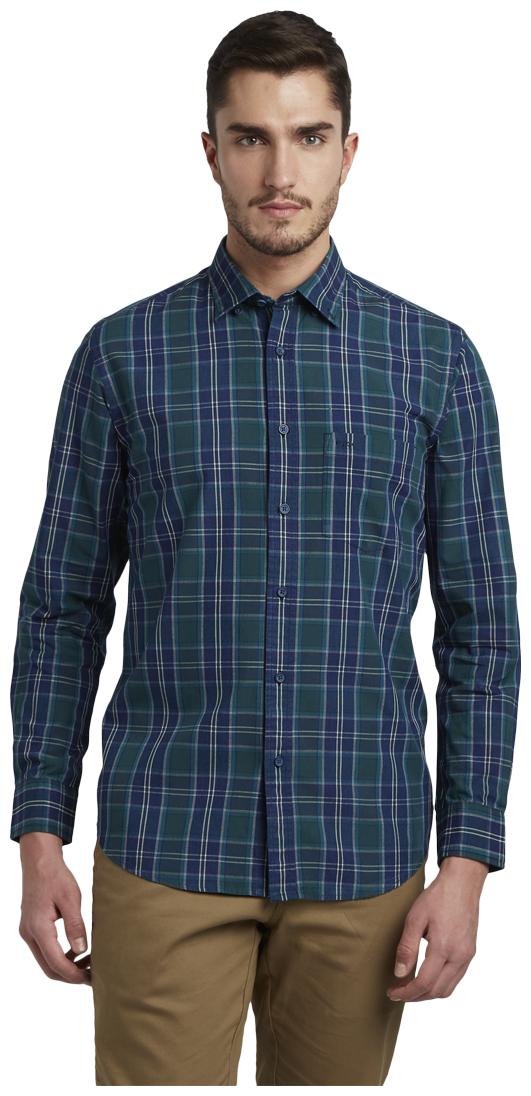 ColorPlus Men Green Checked Slim Fit Casual Shirt