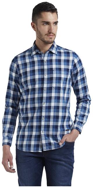 ColorPlus Men Blue Checked Regular Fit Casual Shirt