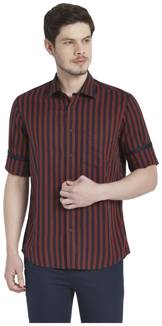 ColorPlus Men Red Vertical Stripes Regular Fit Casual Shirt