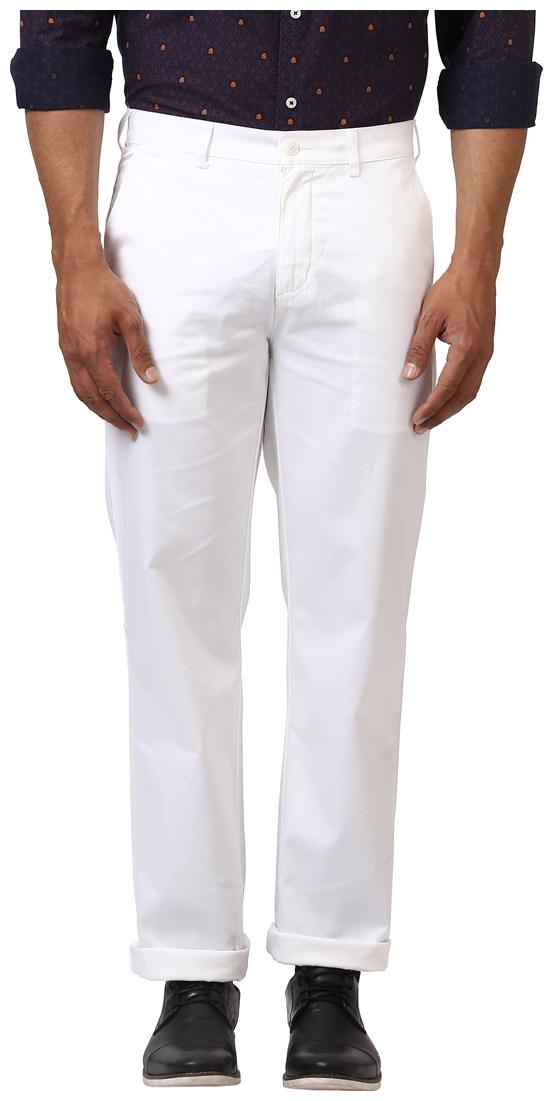 ColorPlus Men White Solid Slim fit Regular trousers