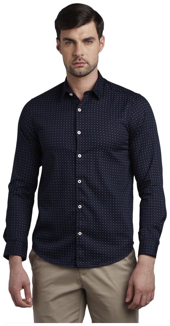 ColorPlus Men Blue Polka Dots Slim Fit Casual Shirt
