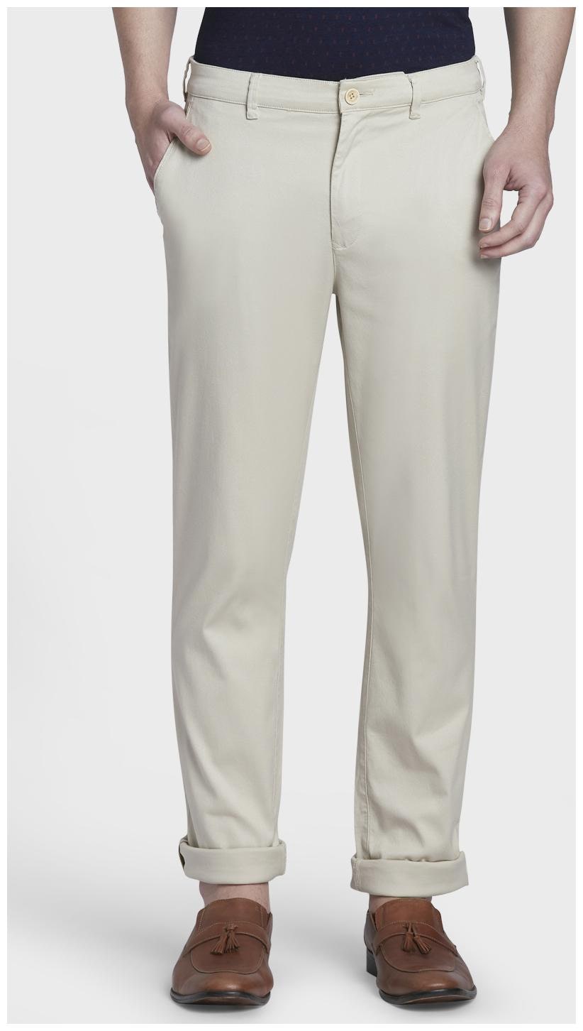 

ColorPlus Men Cream Solid Tapered fit Regular trousers