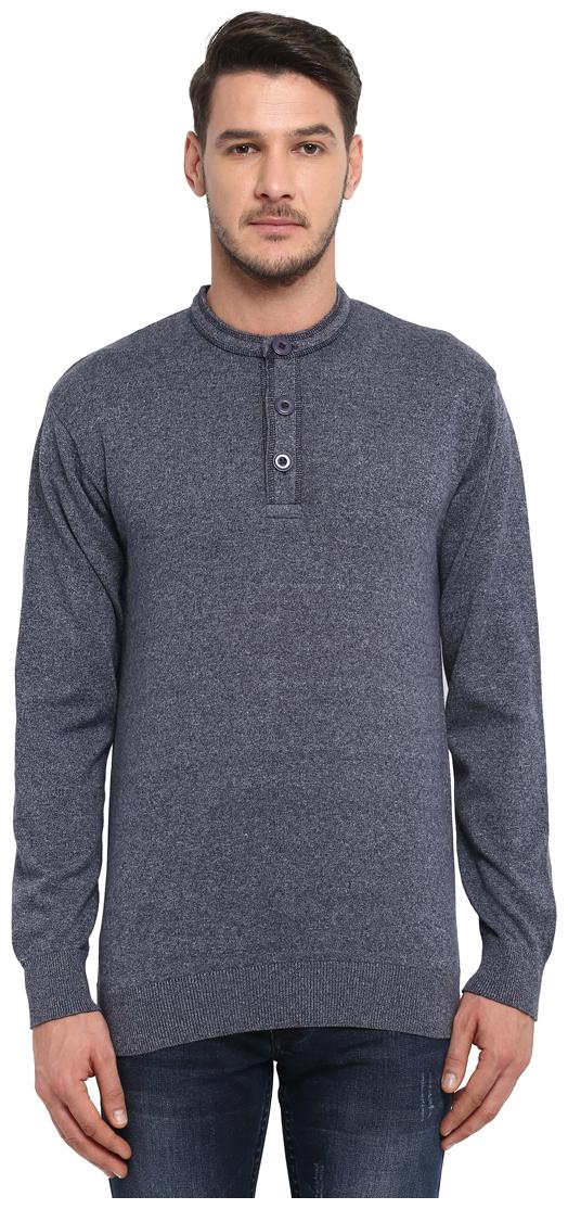 

ColorPlus Men Blue Henley neck Longline sweater