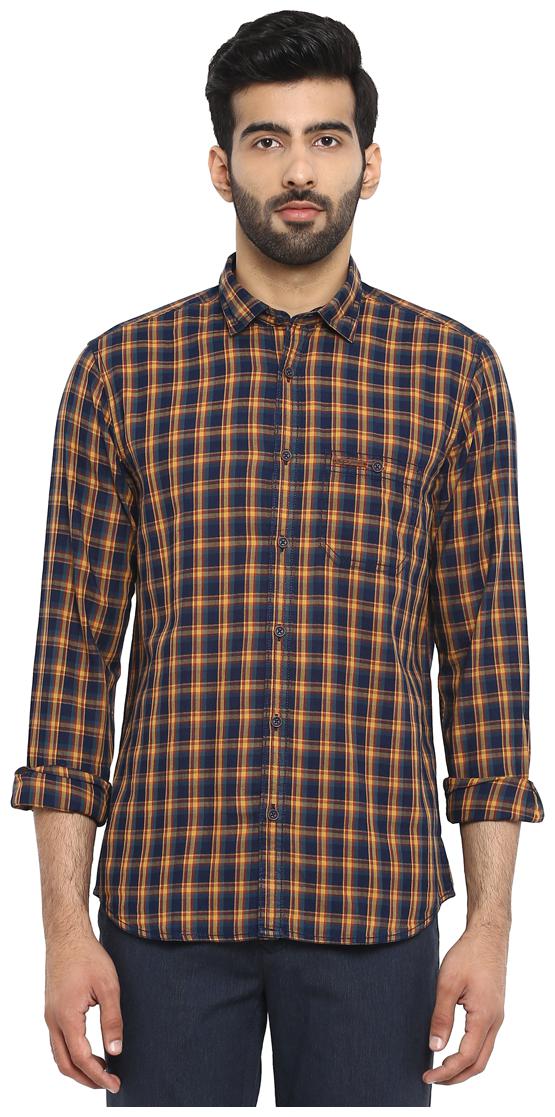

ColorPlus Men Yellow Checked Slim Fit Casual Shirt