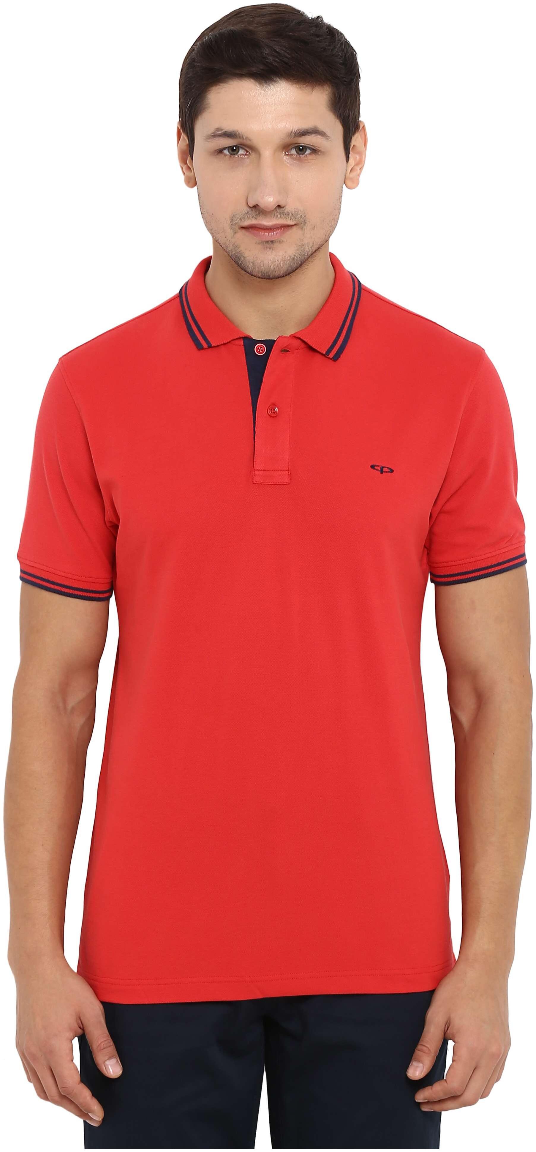 

ColorPlus Men Red Slim fit Cotton Polo collar T-Shirt - Pack Of 1