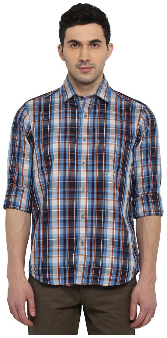 ColorPlus Men Blue Checked Slim Fit Casual Shirt