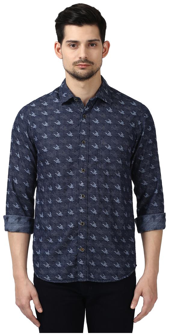 Buy ColorPlus Men Blue Solid Regular Fit Casual Shirt Online at Low ...