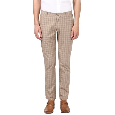 

ColorPlus Men Cream Checked Regular fit Regular trousers