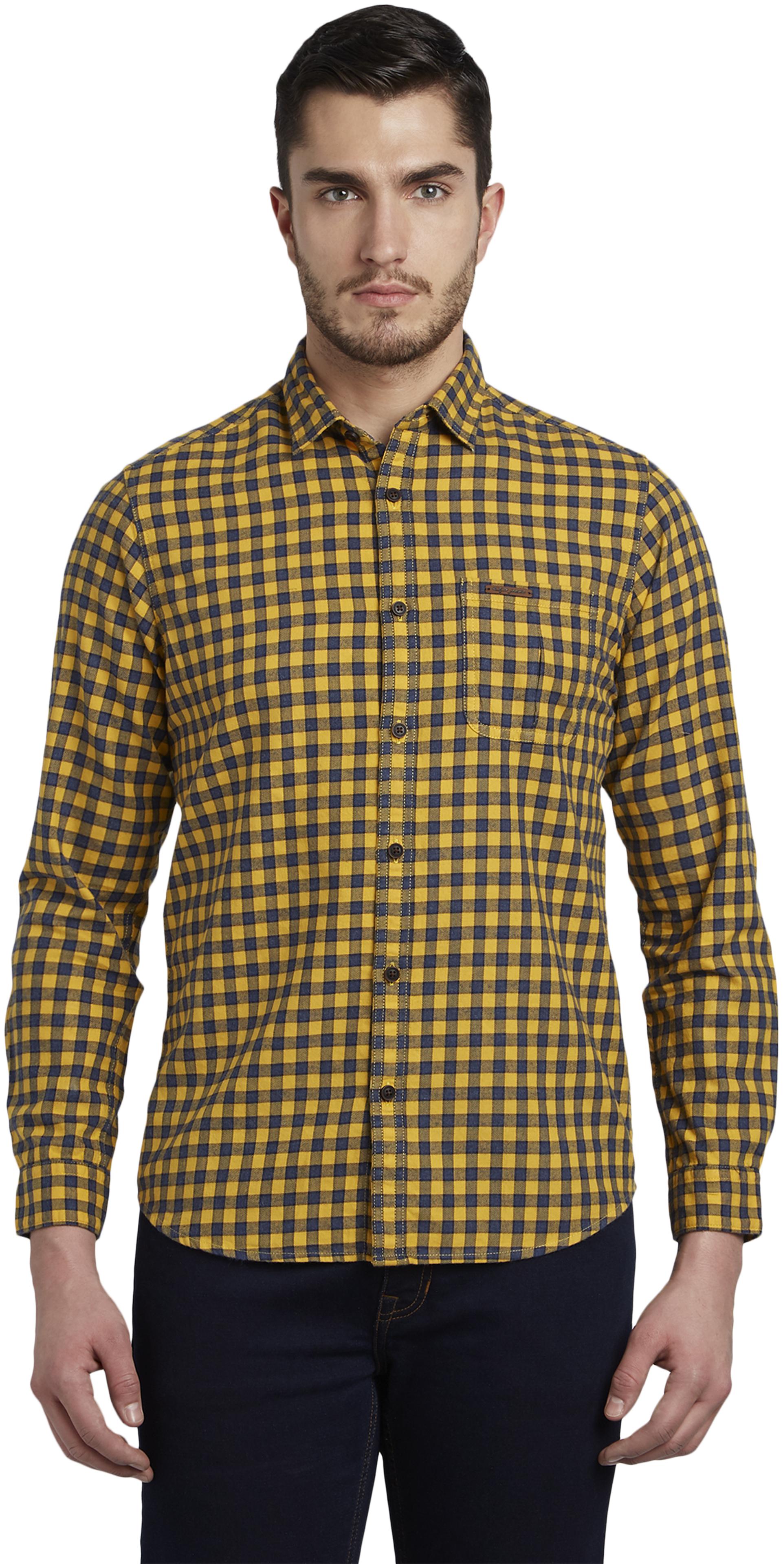 

ColorPlus Men Yellow Checked Regular Fit Casual Shirt
