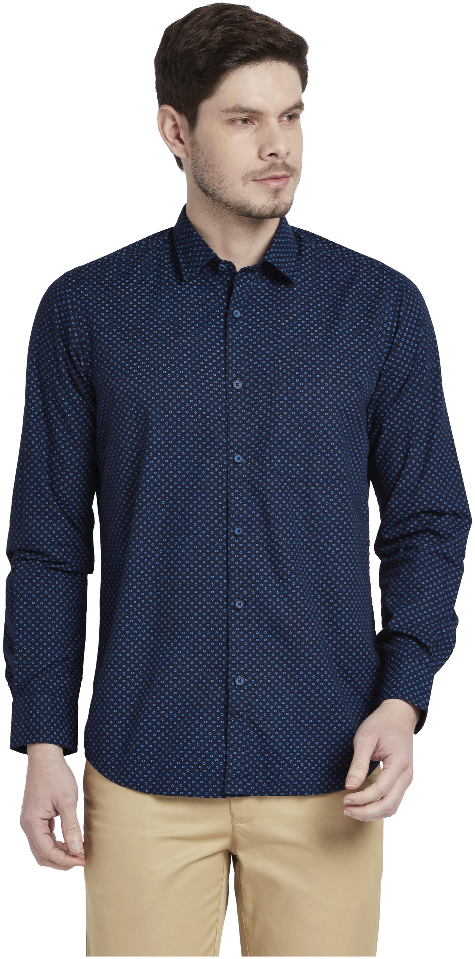 

ColorPlus Men Blue Printed Regular Fit Casual Shirt