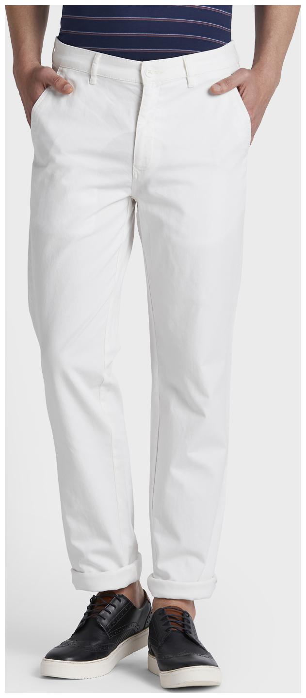 ColorPlus Men White Solid Regular fit Wrinkle free Regular trousers