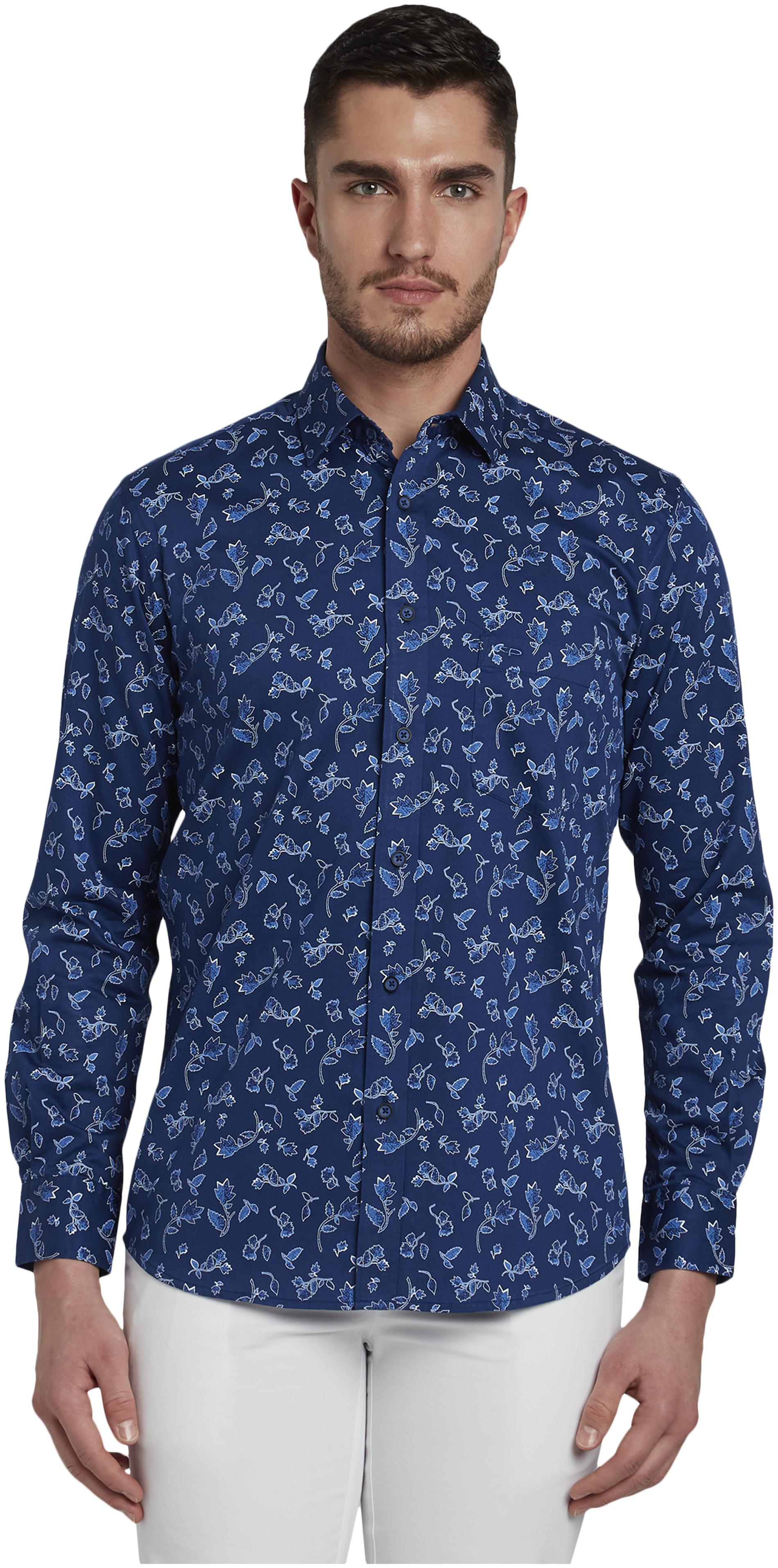 

ColorPlus Men Blue Printed Regular Fit Casual Shirt